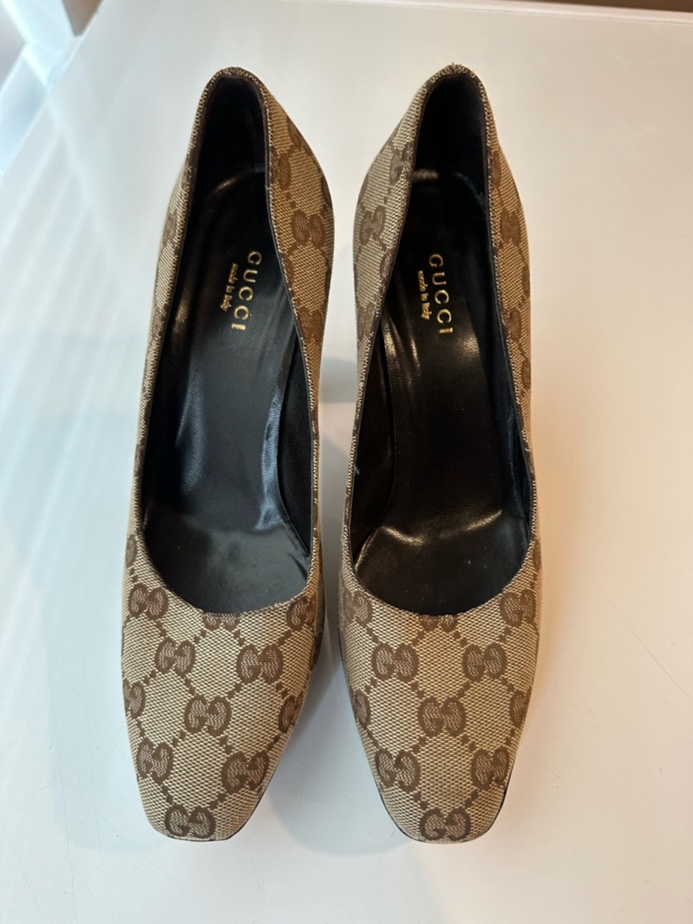 Gucci Beige and Brown GG Canvas Women's Pumps